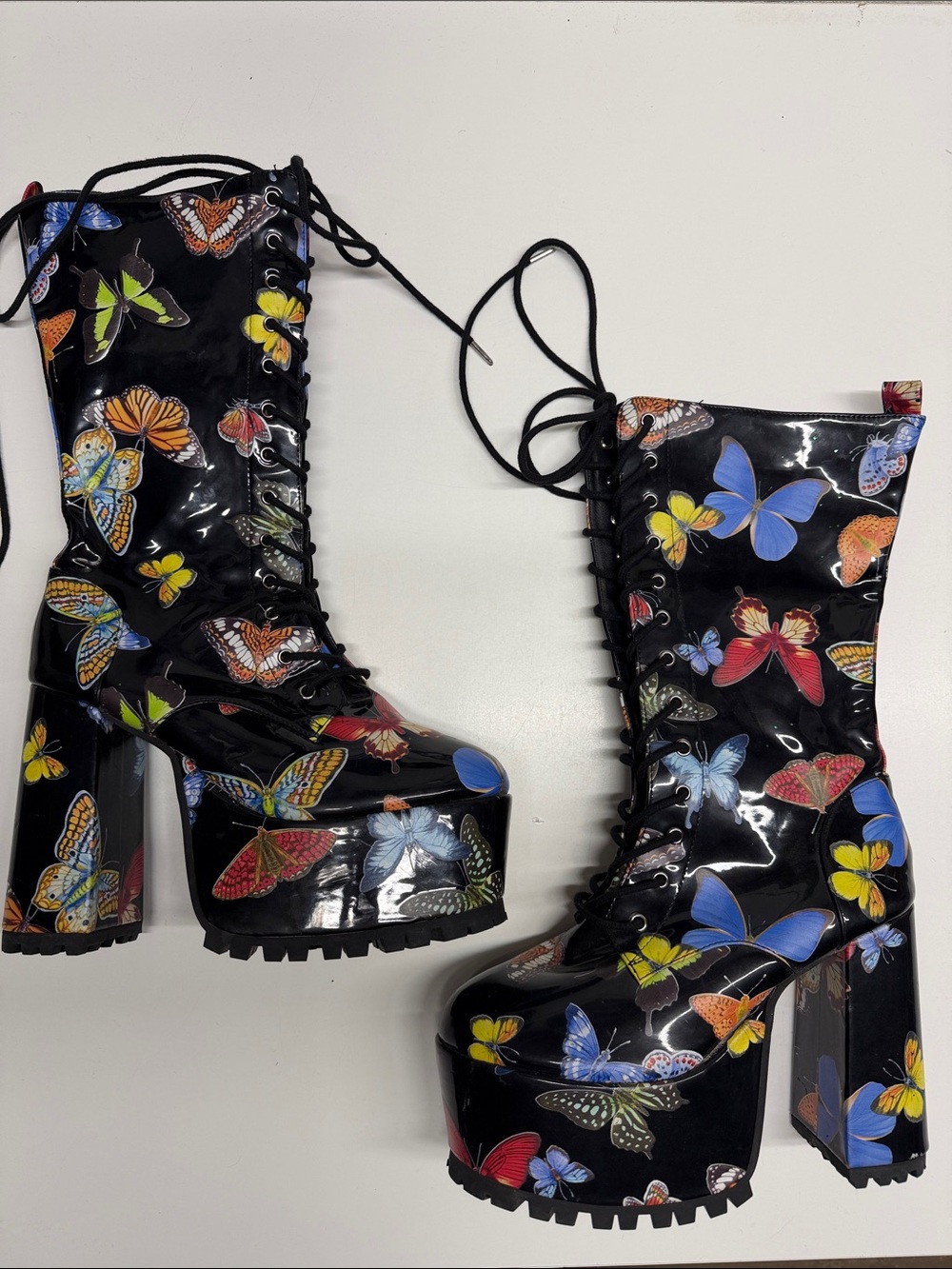 dELiA*s Dolls Kill Whisper It Butterfly Print Boots Platform Tall Lace Up 11